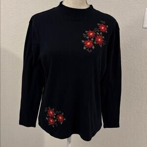 Mountain Lake Womens' Black Floral Long Sleeve Shirt Mock Neck Casual Stretch M